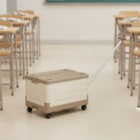 Storage Bin with Pull Rod Foldable Storage Box with Wheels Rolling Book Cart Portable Rolling Tote Mobile for Students