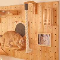 Cat Climbing Wall Activity Center with Shelf and House, Wall-Mounted Frame, Indoor Furniture for Kittens, Mounted Wood Perch with Hammock