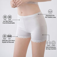 Underwear Women Boyshorts with Ice Silk Cooling Material for Under Dress, Shorts Cycling Style with Lace Trim, Anti Chafing Comfort