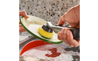 Interchangeable Dish Brush with Stand Long-Handled Dish Brush with Holder Easy-Grip Space-Saving for Kitchen Sink, Small Kitchens