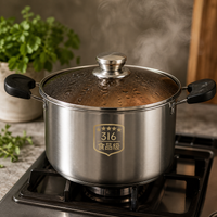 316 Stainless Steel Steamer Pot with Lid, Food Grade Induction Cooker Compatible Soup Pot with Steaming Rack