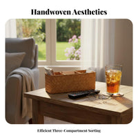 3-Section Woven Organizer Handwoven Design Desk organizer with Lid fand and tea lovers