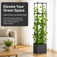 Dark Gray Planter Box with Trellis, Raised Garden Planter for Outdoor Plants, Climbing Vegetables, Balcony Garden, 28cm Base
