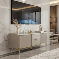 TV Cabinet with Drawers Contemporary Television Stand with Drawer Marble-Look Media Console with Drawer for Living Room, Apartment