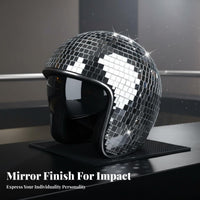 Sparkling Light Effect Disco Ball Helmet Retro Design Mirror Tile Helmet with Visor Eye-Catching Mirror Mosaic Headgear Handmade for Performers, DJs, Nightclubs, Parties, Festivals, Photo Shoots
