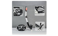 Tempered Glass Snorkeling Mask with Snorkel Wide View Gear Adjustable for Snorkelers, Beginners, Swimmers, Beach Trips, Vacation, Pool Practice