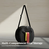 Adjustable Strap Round Shoulder Bag Front Zip Pocket Black Shoulder Bag Soft Textile Round Crossbody Purse Rounded Shape