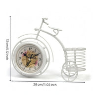 Wire Basket Cycle Clock White Table Timepiece Metal Frame Home Decor