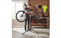 Foldable Design Adjustable Two-Wheeler Maintenance Stand Includes Tool Tray Bike Repair Stand Floor Bike Repair Rack for Cyclists, Workshop