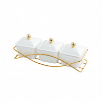 3-Compartment Serving Tray with Lidded Containers Gold-Tone Snack Tray with Lids Transparent Condiment Server with Lids Rectangular for Hosts, Dessert Service, Tea Time, Coffee Table, Countertop