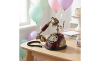 Mahogany Finish Message Recorder Phone Gold-Tone Hardware Vintage Rotary Telephone Metal Accents Decorative Filigree Telephone