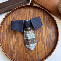 Plaid Pet Bandana with Bow Tie, combined Dog Bandana and Cat Bandana for Large Dogs, Tie Adjustable Dog Gift with One-Piece Design