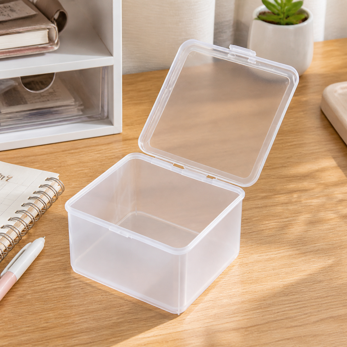 Frosted Storage Box with Hinged Lid, Dustproof PP Storage Containers, Desktop Organizer for Craft Supplies, Toys