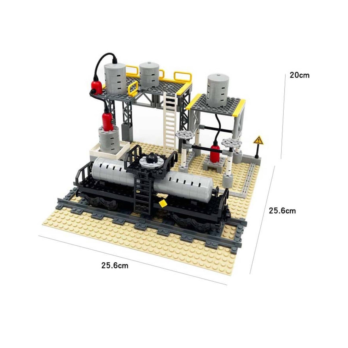 Building-Block Train Scene Cylindrical Tanks Industrial Rail Platform Rail Car Yellow Guardrails Construction Toy