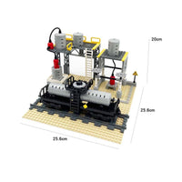 Building-Block Train Scene Cylindrical Tanks Industrial Rail Platform Rail Car Yellow Guardrails Construction Toy