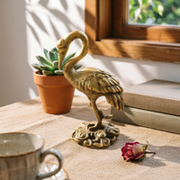 Gilded Crane Figurine Engraved Feathers Gilded Bird Figurine Metal Table Ornament
