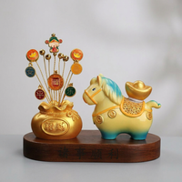 Rotating Horse Car Ornament for Dashboard, Resin Figurine with Wooden Base, Interior Decoration for Vehicle