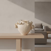 Ceramic Vase with Ruffled Protrusions Hand-Formed Organic Rounded Vase Sculptural Vessel for Entryway, Model Room