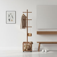 2-in-1 Design Rolling Valet Stand with Hamper Large Capacity Basket Clothes Rack 360° Rotating Wheels Home Storage Solution Lockable Casters for Adults, Students, Families, Bedroom, Kid's Room, Small Areas, Entryway