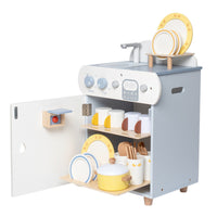 Wooden Toy Dishwasher Realistic Toy Dishwasher with Dish Rack Sturdy Pretend Play Sink for Preschool, Daycare