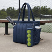 Quilted Racket Bag Padded Quilted Tennis Bag Carryall Front Zip Pocket Side Pockets