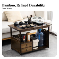 Solid Wood Construction Mobile Tea Table Versatile Design Tea Table Integrated Boiler Ample Storage Space Sturdy and Long-Lasting for Homeowners, Hosts, Adults, Living Room, Balcony, Bedroom, Kitchen