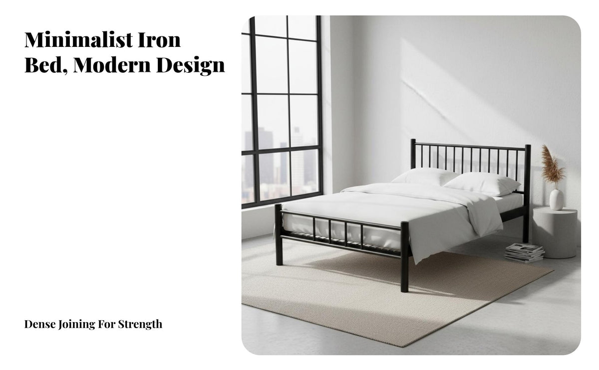 Metal Bed Frame Sturdy and Hard-Wearing Iron Foundation Bed Heavy Duty Slat Support Minimalist Bedstead for Couples, Adults, Guesthouse, Dormitory