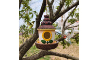 Bird Sanctuary Hand Painted Look Resin Birdhouse Easy to Clean Hanging Bird Feeder for Courtyard, Tree Branch