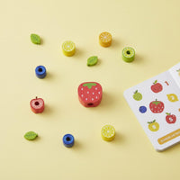 Fine Movement Skills Wooden Fruit Lacing Toy Hand-Eye Coordination Fruit Threading Toy Educational Wooden Threading Beads Color Matching for Toddlers, Kids, Babies, Preschool, Kindergarten