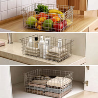Open-Grid Metal Wire Storage Basket Portable Storage Basket with Handle Large Lightweight for Pantry, Closet, Countertop, Shelves