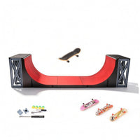 Wood-Grain U-Shaped Finger Skateboard Ramp Black Frame Finger Skateboard Ramp Set Lattice Support Fingerboard Obstacle Set Indoor