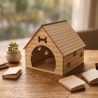 Miniature Dog House Paw-Print Dollhouse Doghouse Compact Wooden Pet House Prop for Photographers