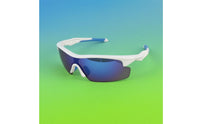 Close-Fitting Mirrored Visor Sunglasses Blue Accents Curved-Around Sports Sunglasses Lightweight Athletic Curved-Around Shades for Cycling, Training, Skating