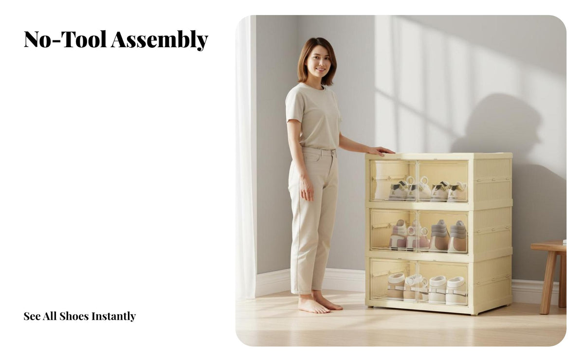 Large Capacity Installation-No-Assembly Shoe Cabinet Space-Saving Foldable Shoe Rack Closure Collapsible Plastic Shelf Easy to Clean for Apartment Dwellers, Collectors, Entryway, Bedroom, Hallway, Living Room