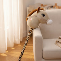 Stuffed Hobby Horse with Leopard-Print Shaft Soft Soft Horse Head Stick Toy Lightweight for Toddlers