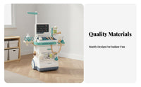Realistic Details Simulation Toy Trolley Set Rich Accessories Kids Role Play Cart Movable Wheels Themed Toy Push Cart Safe Materials for Children, Preschoolers, Toddlers, Preschool, Playroom, Daycare, Home