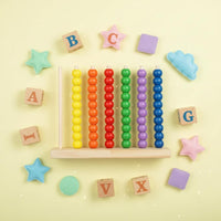Develops Hand-Eye Coordination Wooden Bead Stacking Toy Wooden Bead Board Game Polished & Burr-without Charge Color Sorting Toy Stable Base for Kindergarten