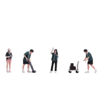 4 Pieces Miniature Convenience Store 3D Scene Printed 1:64 Scale Figures Hand-Painted Resin Figures with Rolling Cart for Model Collectors