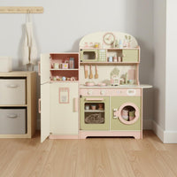 Wooden Play Kitchen Interactive Wooden Pretend Kitchen Smooth Surface Kids Cooking Playset for Young Children