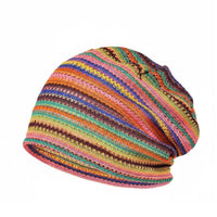 Soft Breathable Summer Beanie Lightweight Striped Beanie Double-Layer Openwork Knit Hat Retro for Women