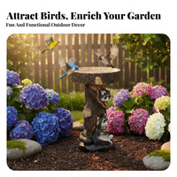 Raccoon Bird Bath Antique Design Resin Animal Sculpture Birdbath Weather-Resistant Resin Raccoon Statue for Gardeners, Yard, Patio