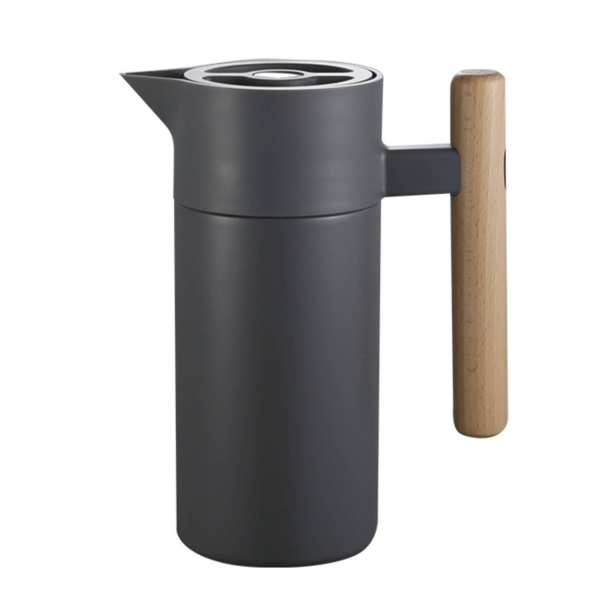 Coffee Carafe with Wood-Grain Handle Press-to-Pour Thermal Carafe with Wood Handle Food-Grade Pot for Office