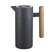 Coffee Carafe with Wood-Grain Handle Press-to-Pour Thermal Carafe with Wood Handle Food-Grade Pot for Office