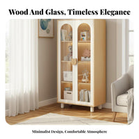 Stable and Sturdy children's Cupboard with Arched Doors Modular Design Bookshelf Detachable Legs Storage Furniture Bear-Shaped Handles for Families, Parents, Living Room, Bedroom, Playroom