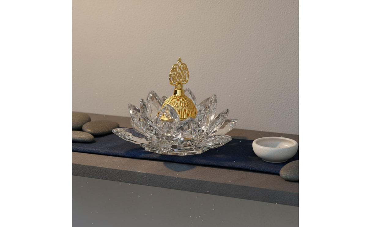 Middle Eastern Design Crystal Lotus Incense Burner Decorative Crystal Incense Burner Handmade Home Decor for Party, Gift