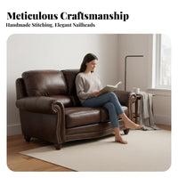Top-Grain Leather Brown Three-Seater Sofa Retro USA Retro aesthetic 3-Seater Settee Upholstered Couch Comfortable for Apartment Dwellers, Homeowners, Interior Design aficionados, Lounge Area, Den, perusing Corner, Home Office