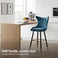 Modern Luxury Design Upholstered High-Back Stool With Backrest Bar Chair Gold-Tipped Legs Seating Furniture Sturdy Construction for Homeowners, Adults, Kitchen Island, Counter, Cafe, Restaurant