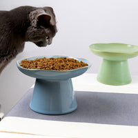 Ceramic Cat Bowl with Stand for Pets, Wide Mouth, Neck Protection
