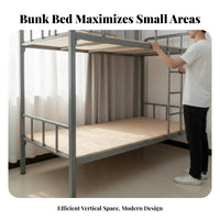 Dormitory Bunk Bed Sturdy Construction Metal Frame Bunk Bed High Guardrail Industrial Bunkbed for Students, Dorm Residents, Hostel, Guest Room