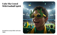 Yellow Edging Brazil Football Glasses Rectangular Lenses Hand Sign Glasses Oversized Frame Themed Eyeglasses Lightweight